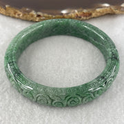 Natural Type Green Jadeite Prosperity Flowers Bangle 46.28g Inner Diameter 55.6mm 12.1 by 8.2mm (External Line) - Huangs Jadeite and Jewelry Pte Ltd