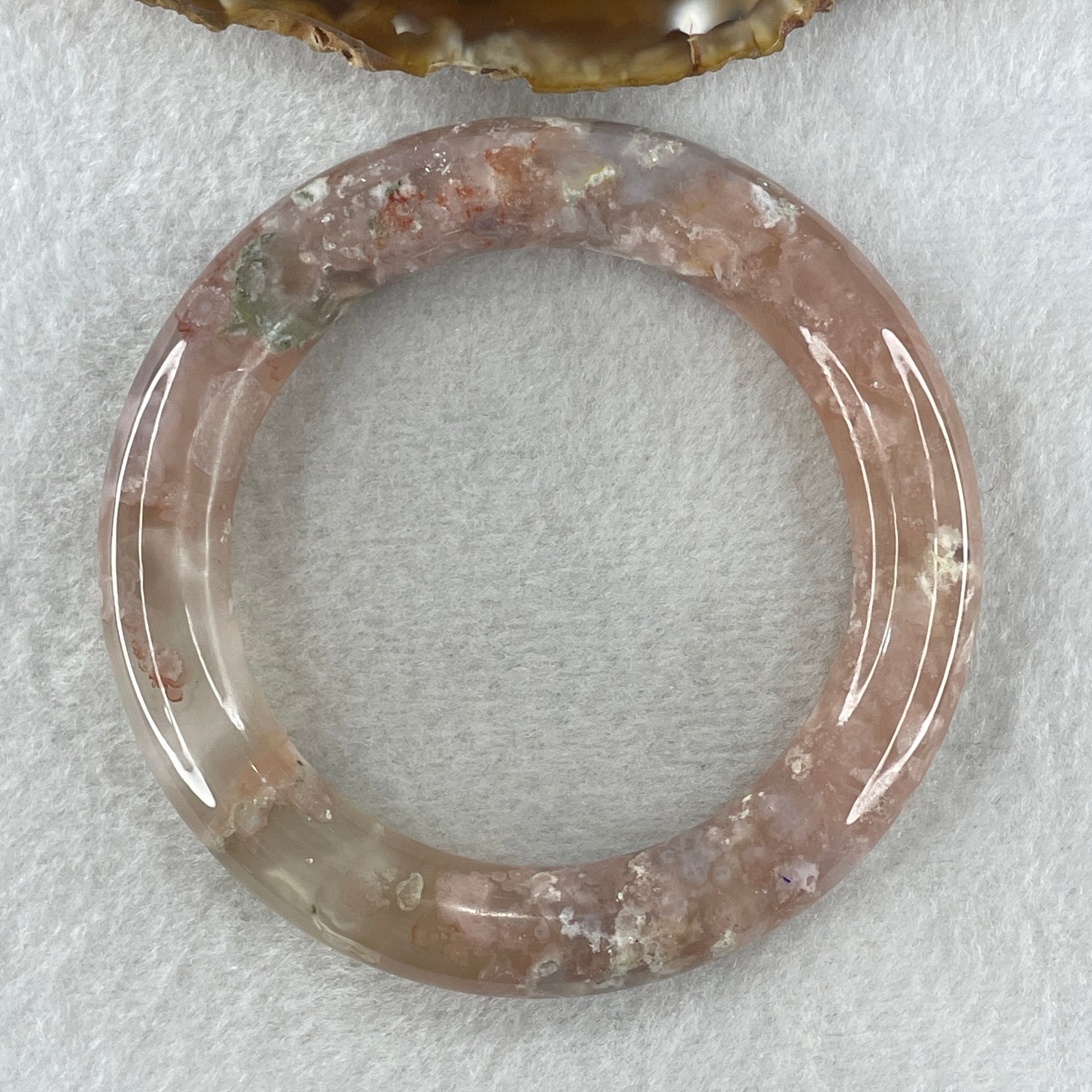 Natural Pinkish Flower Agate Bangle 62.57g Internal Diameter 57.2mm 11.8 by 12.0mm (Internal Line) - Huangs Jadeite and Jewelry Pte Ltd