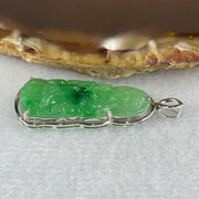 Certified Type A Semi Icy Spicy Green Jadeite Guan Yin Pendant Setting 18k White Gold 2.68g 37.0 by 12.3 by 5.3mm - Huangs Jadeite and Jewelry Pte Ltd