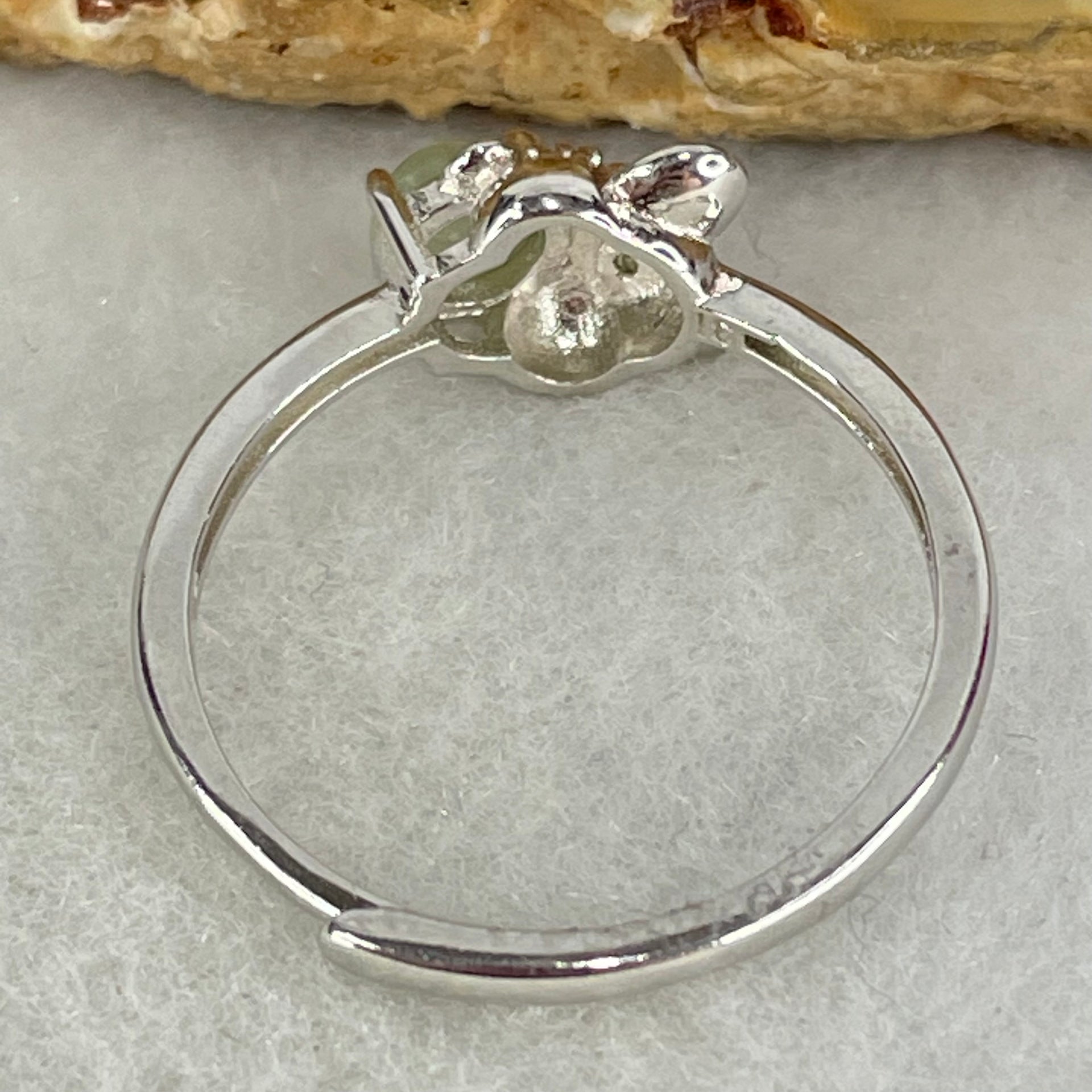 Type A Semi Icy Green Cabochon Jadeite in S925 Sliver Rat Ring (Adjustable Size) 1.54g 4.9 by 3.0mm - Huangs Jadeite and Jewelry Pte Ltd