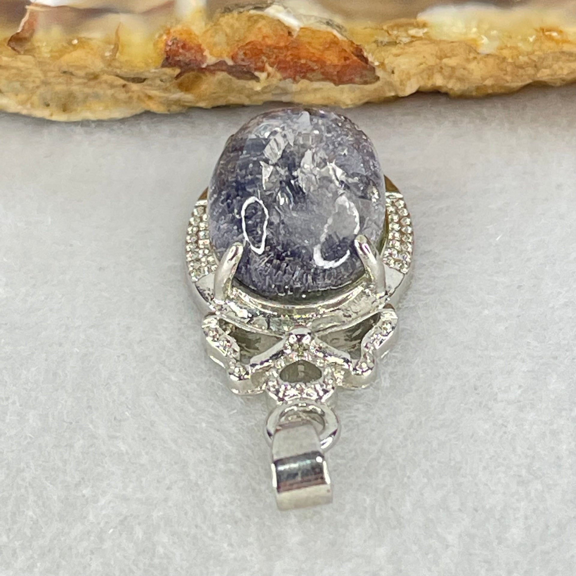 Good Grade Rare Natural Blue Dumortierite Rutilated Quartz in S925 Pendant 3.67g 12.7 by 10.9 by 7.5mm - Huangs Jadeite and Jewelry Pte Ltd