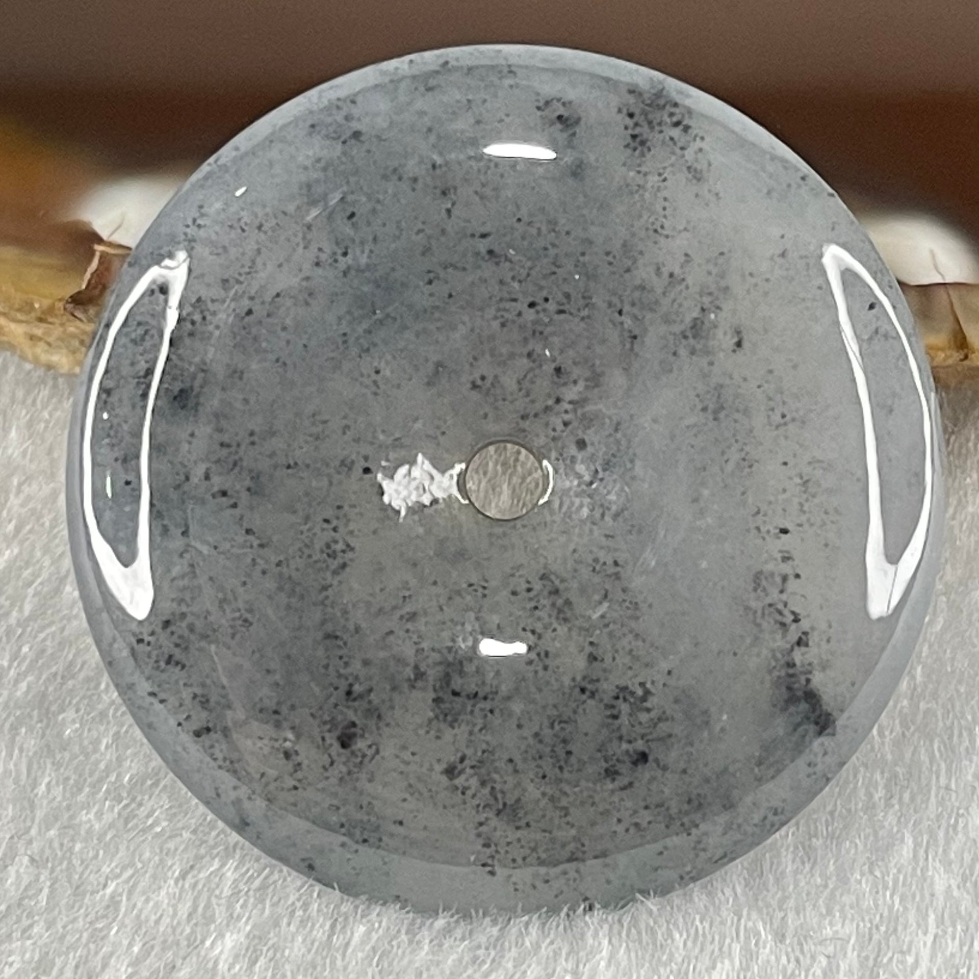 Type A Semi Icy Wuji Grey with Lavender Jadeite Ping An Kou Pendant 14.87g 35.2 by 5.8mm - Huangs Jadeite and Jewelry Pte Ltd