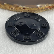 Type A Opaque Black Omphacite Jadeite Yin Yang Coin Pendant 34.30g 49.1 by 9.4mm - Huangs Jadeite and Jewelry Pte Ltd