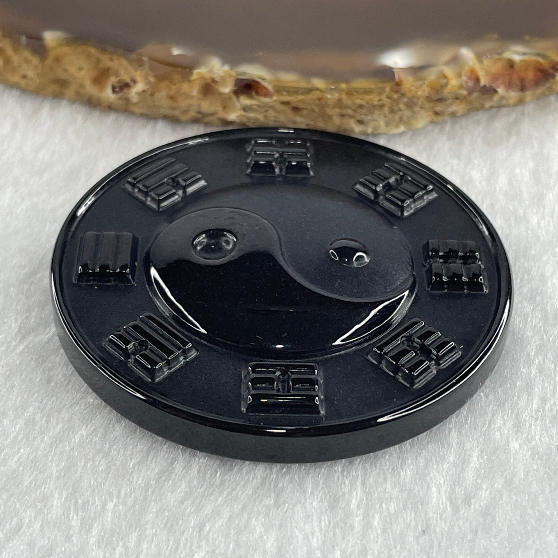 Type A Opaque Black Omphacite Jadeite Yin Yang Coin Pendant 34.30g 49.1 by 9.4mm - Huangs Jadeite and Jewelry Pte Ltd