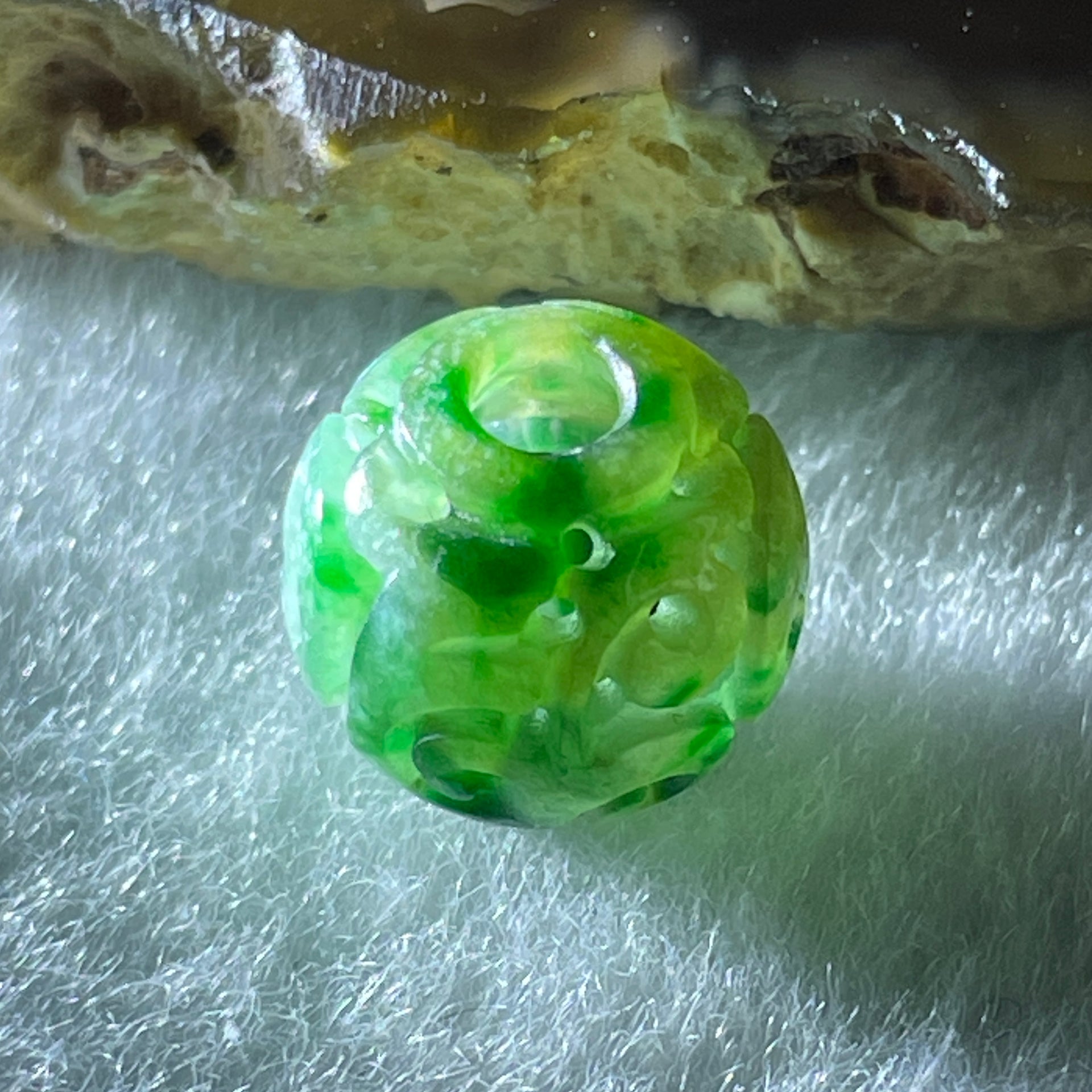Natural Type A Lao Keng Old Mine Green Jadeite Flora Carving Bead Charm 1.36g 11.4mm - Huangs Jadeite and Jewelry Pte Ltd