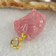 Natural Strawberry Quartz Fortune Cat Charm 4.18g 17.4 by 13.1 by 10.2mm - Huangs Jadeite and Jewelry Pte Ltd