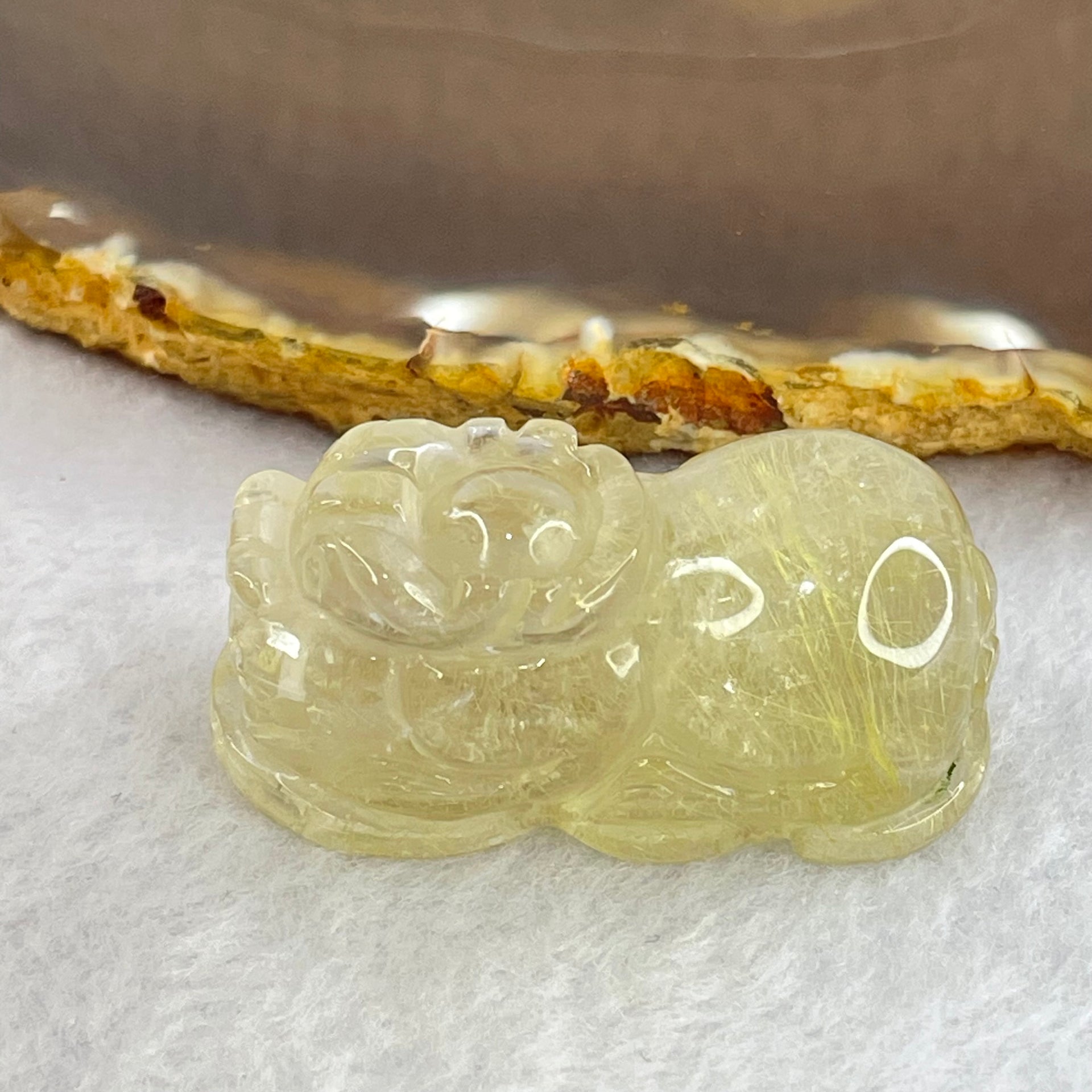 Natural Golden Rutilated Quartz Pixiu Charm 31.44g 43.5 by 22.1 by 19.0mm - Huangs Jadeite and Jewelry Pte Ltd