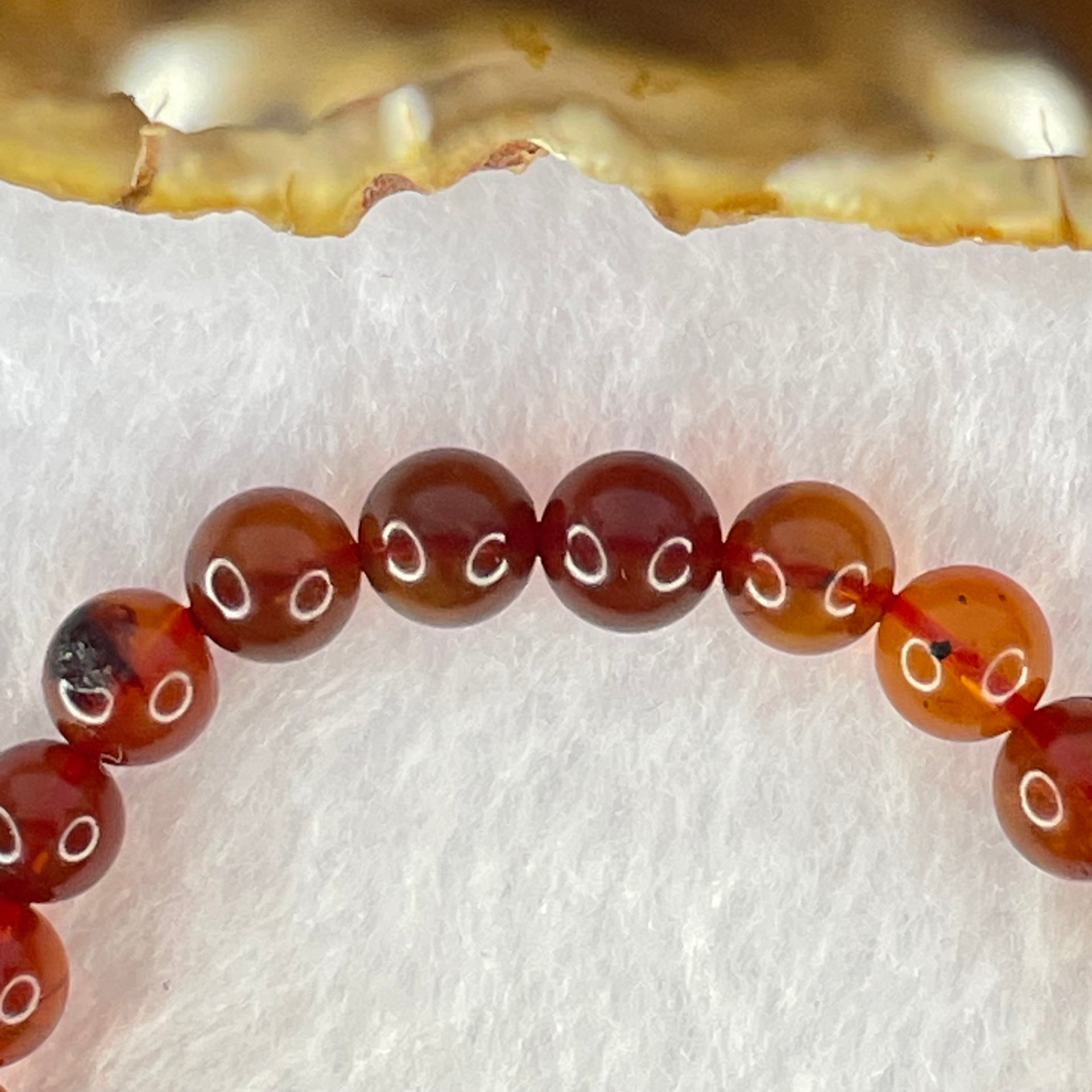 Natural Blood Red with Yellow Amber Beads Bracelet 4.88g 15cm 7.4mm 25 Beads - Huangs Jadeite and Jewelry Pte Ltd