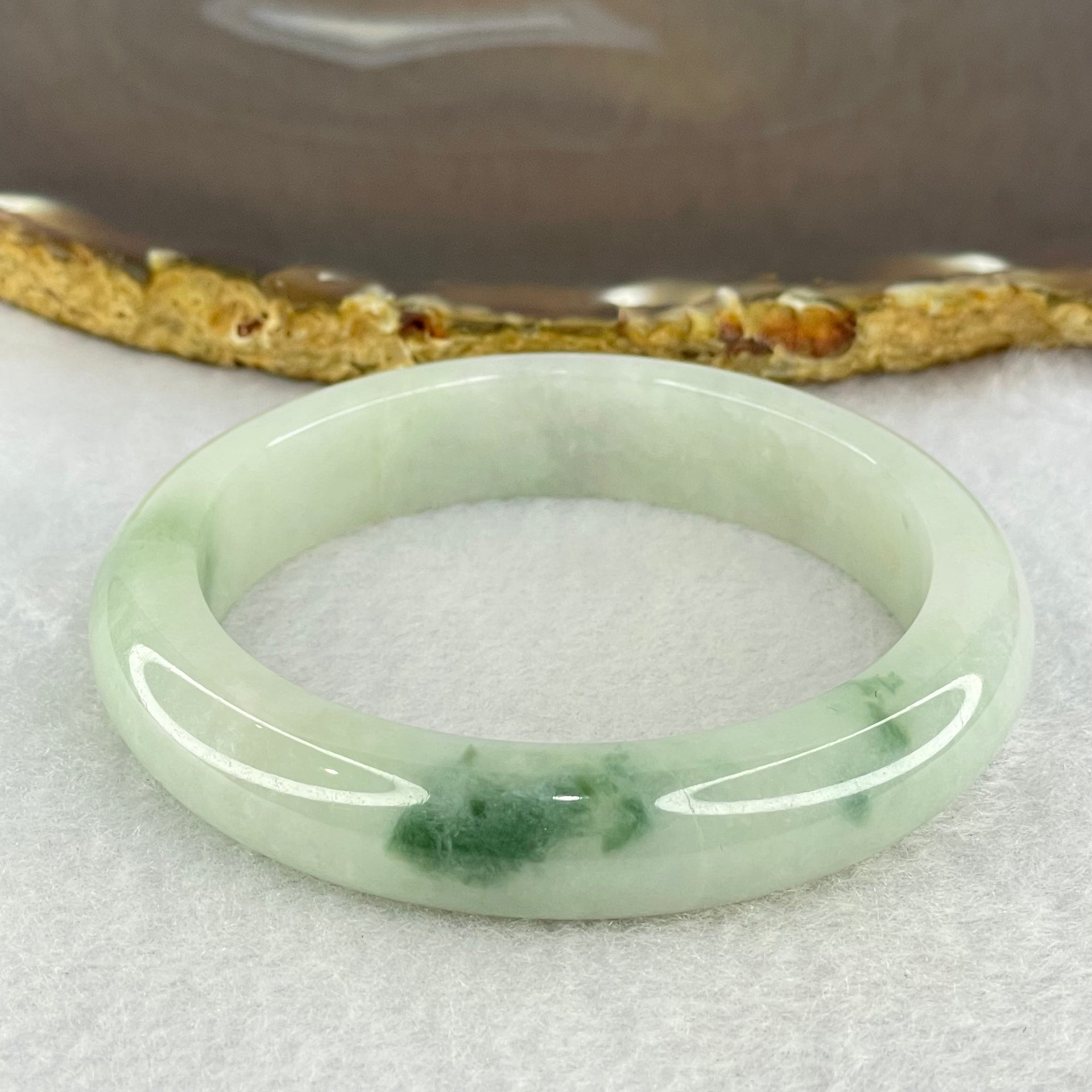 Type A Light Green and Dark Blueish Green Piao Hua Jadeite Bangle Internal Diameter 55.2mm 55.75g 12.5 by 8.8mm (External Line) - Huangs Jadeite and Jewelry Pte Ltd