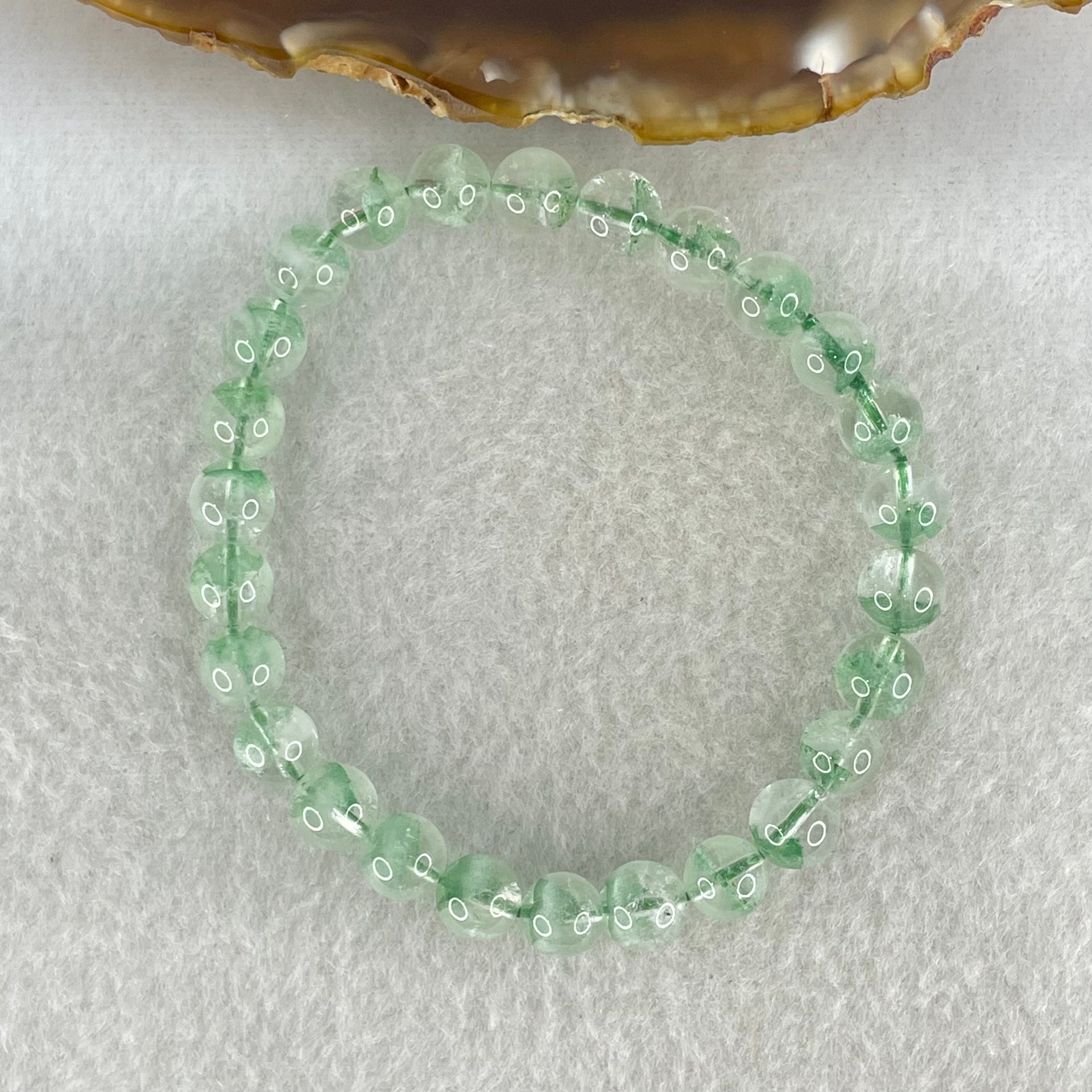 Special Grade Natural Green Phantom Quartz Bracelet 12.78g 15.5cm 7.2mm 26 Beads - Huangs Jadeite and Jewelry Pte Ltd