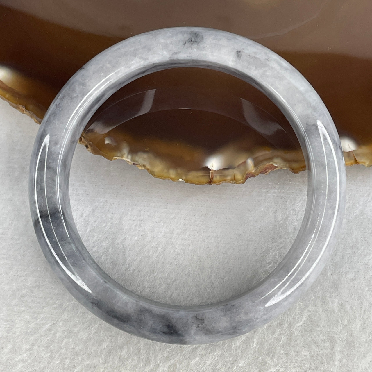 Natural Type A Translucent Jadeite Bangle | 57.5mm Ink-Wash "Wuji" Charcoal Grey & Midnight Black | Slight Internal Lines "Fei Cui" Round Wrist Heirloom (59.52g 12.2x9.0mm)