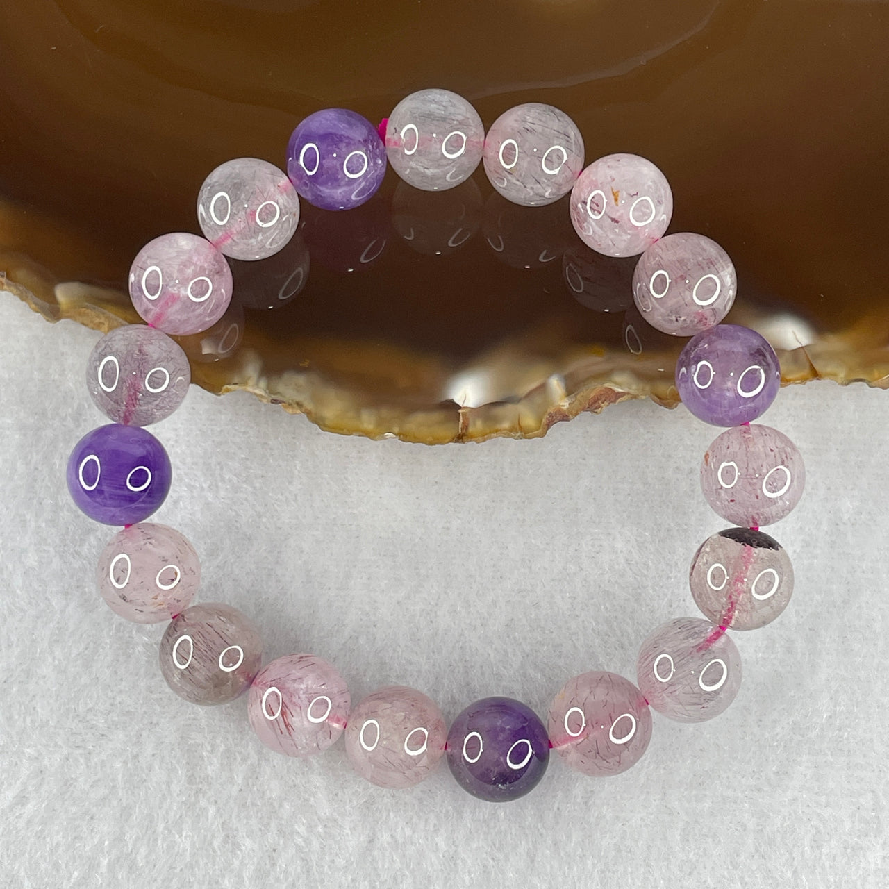 Certified Above-Average Grade Natural Super 7 Crystal Beads Bracelet | Bold High-Mass Showcase Strand | Authentic Sacred Seven Multi-Mineral Inclusions Quartz Spiritual Catalyst & Auric Shield Bracelet (26.83g | 15.5cm Length | 10.0mm | 19 Beads)