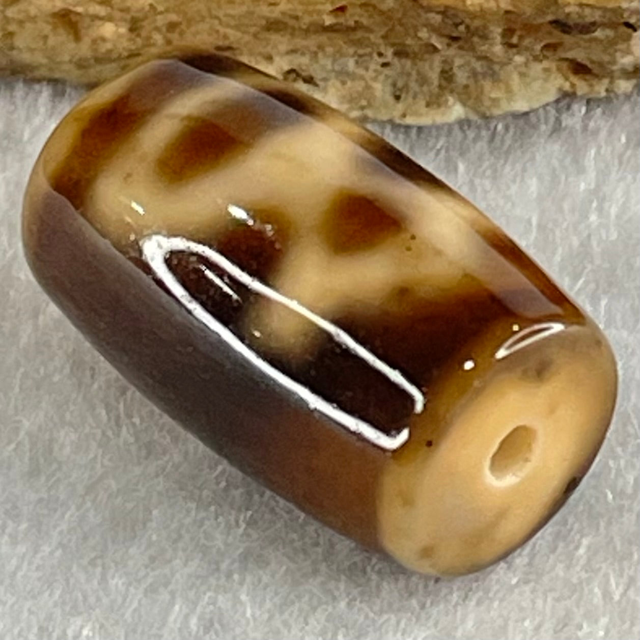 Natural Powerful Tibetan Old Oily Agate Double Cai Shen Dzi Bead Heavenly Master (Tian Zhu) 双财神长天珠 4.89g 19.8 by 11.9mm - Huangs Jadeite and Jewelry Pte Ltd