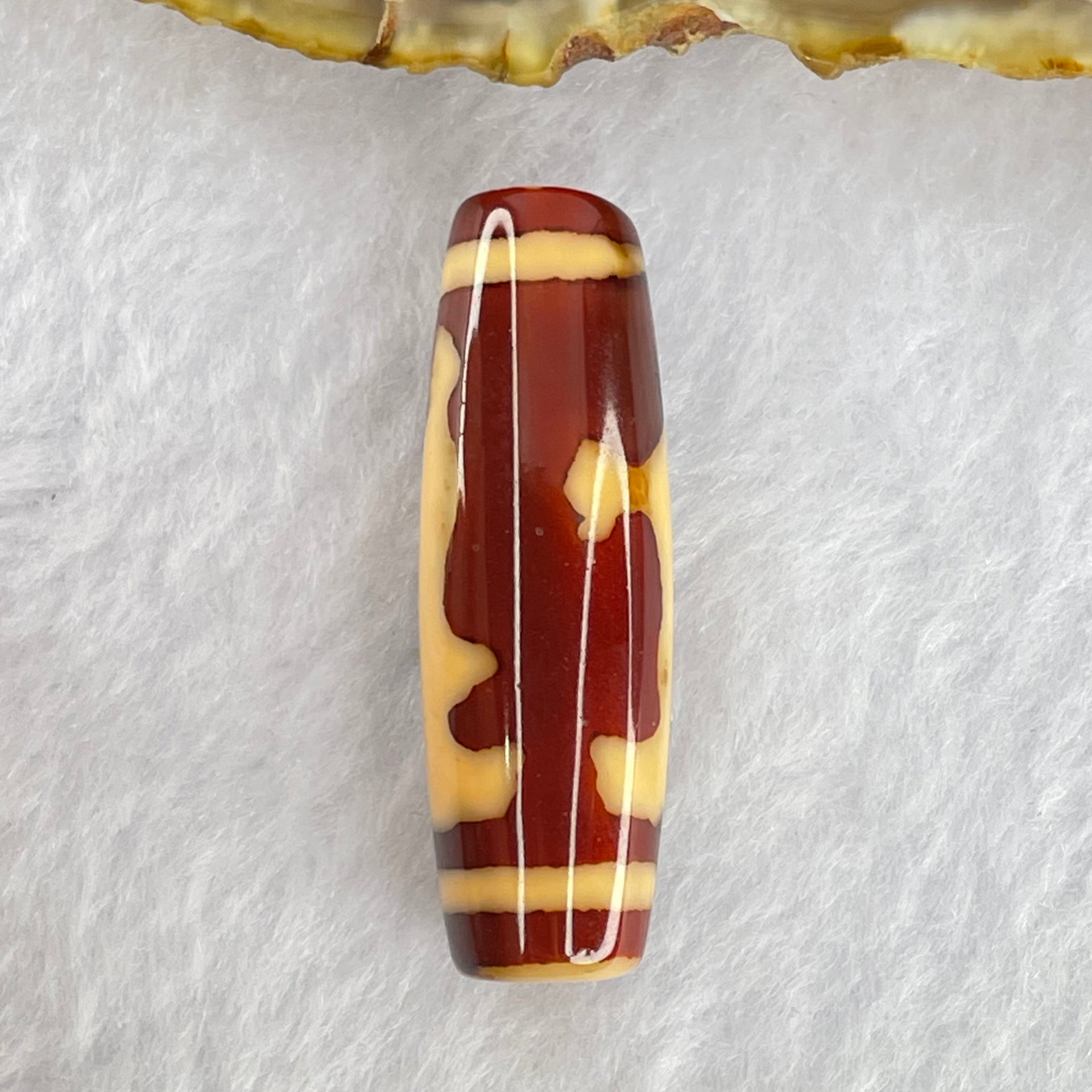 Natural Powerful Tibetan Old Oily Red and Yellowish White Agate Guan Yin Dzi Bead Heavenly Master (Tian Zhu) 观音天诛 8.94g 37.7 by 12.2mm - Huangs Jadeite and Jewelry Pte Ltd