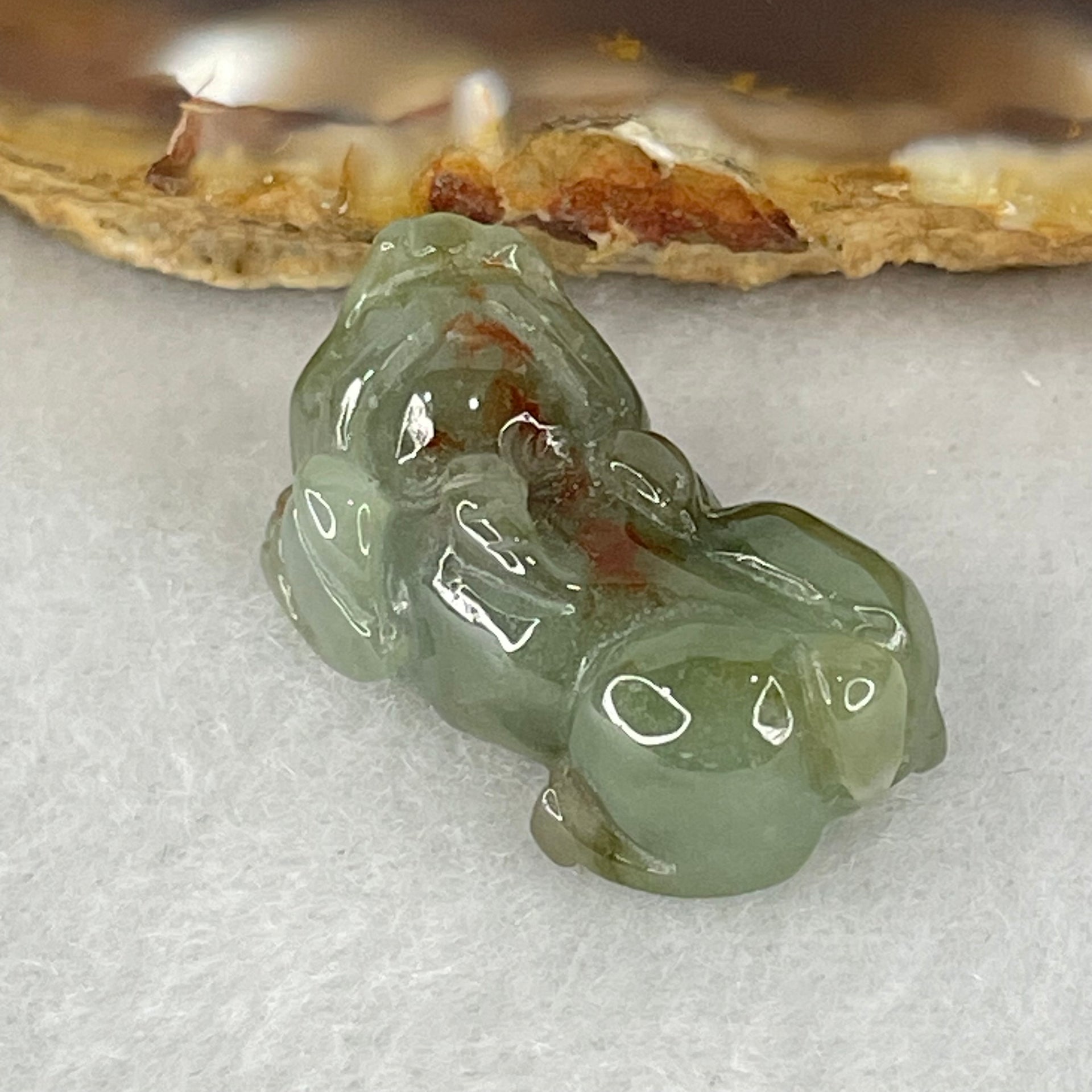 Type A Dark Brown on Blueish Green Jadeite Pixiu Charm 7.34g 24.8 by 14.0 by 11.2mm - Huangs Jadeite and Jewelry Pte Ltd