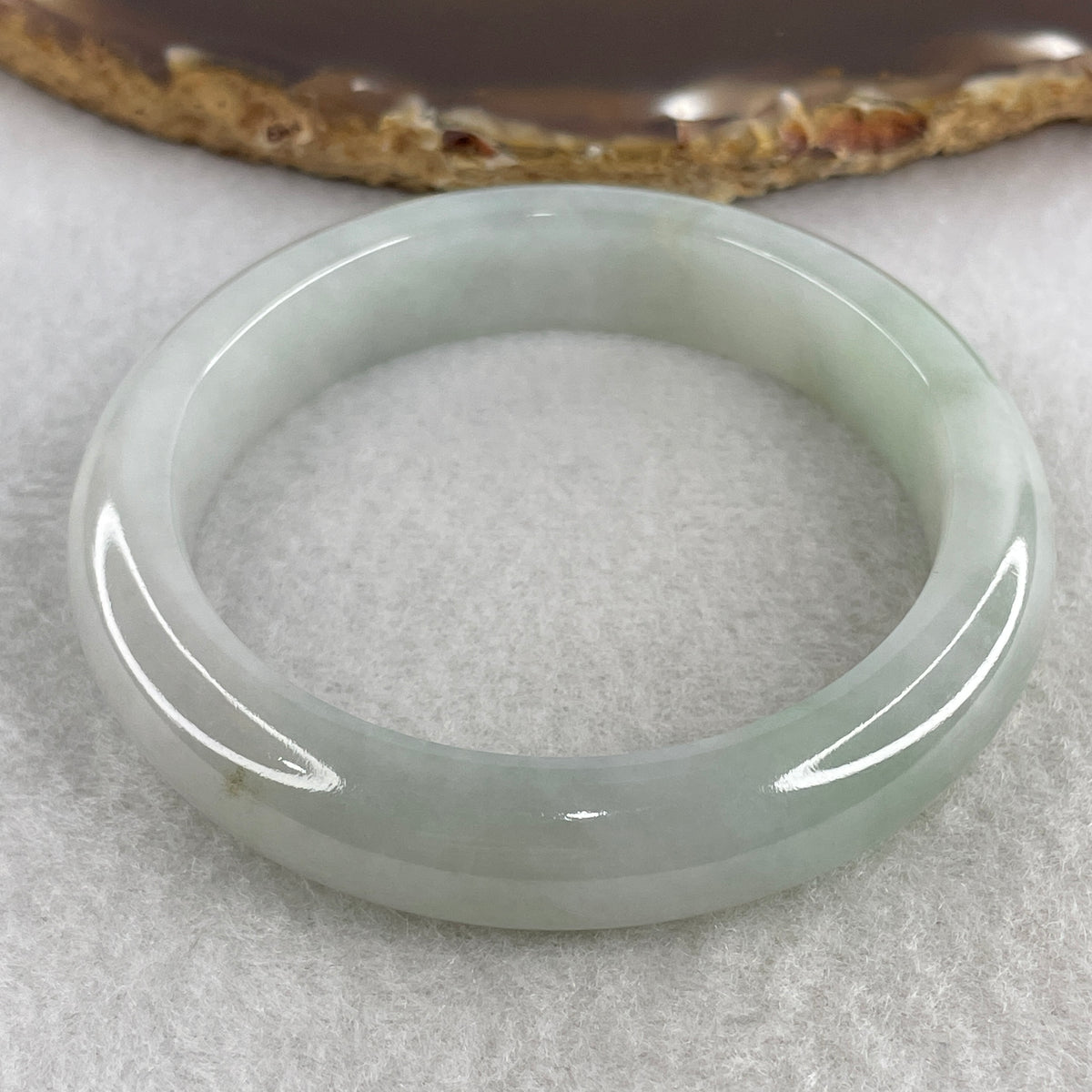 Natural Type A Jelly Light Green & Faint Lavender Jadeite Bangle | (49.99g | 52.1mm Inner Diameter | 11.8mm x 8.5mm | Perfect | Synergy, "Zi Qi Dong Lai" Noble Benefactor Magnet & Feng Shui Serenity Anchor) - Huangs Jadeite and Jewelry Pte Ltd