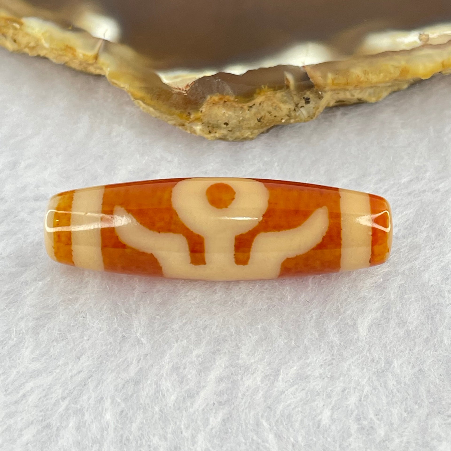 Natural Powerful Tibetan Old Oily Orange Red White Agate Patina Guiren Tairen Human Dzi Bead Totem Amulet Heavenly Master (Tian Zhu) 贵人天诛 7.62g 38.5 by 11.6mm - Huangs Jadeite and Jewelry Pte Ltd