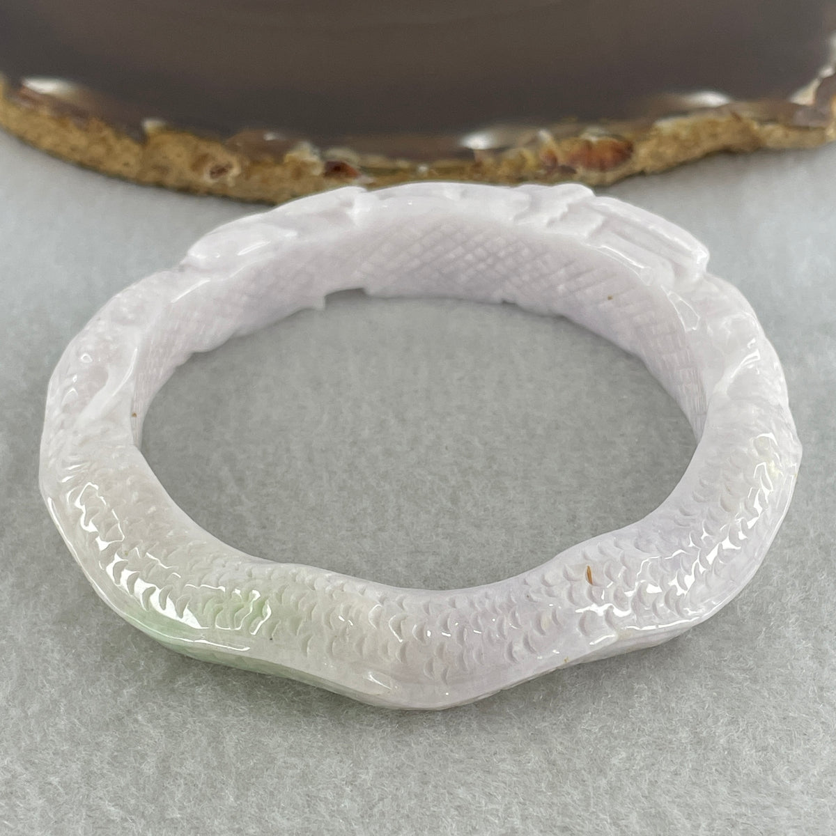 Natural Type A Light Lavender with Green Spot Jadeite Dragon Bangle | (60.34g | 60.4mm | 13.8 x 10.5mm | Sovereign Authority & Supreme Protection Anchor, Feng Shui Prosperity & Executive Bangle) - Huangs Jadeite and Jewelry Pte Ltd