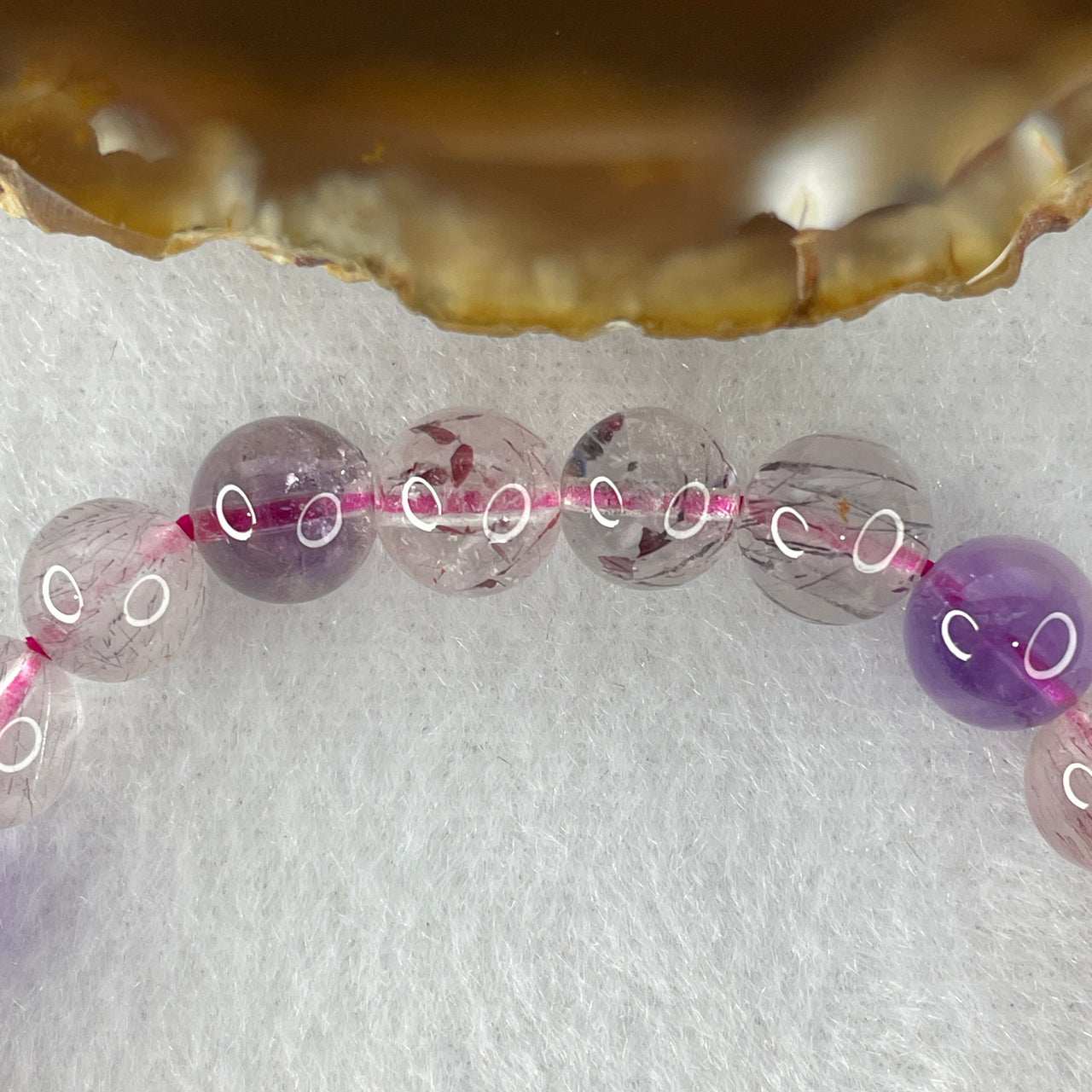 Certified Above-Average Grade Natural Super 7 Crystal Beads Bracelet | High-Fluidity Crystalline Strand | Authentic Sacred Seven Multi-Mineral Inclusions Quartz Spiritual Catalyst & Auric Shield Bracelet (16.31g | 16.5cm Length | 7.9mm | 26 Beads)