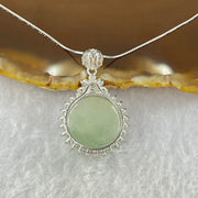 Type A Faint Green Lavender Milo Buddha with Crystals in S925 Sliver Pendant and Necklace 7.16g 16.5 by 16.5 by 9.4mm - Huangs Jadeite and Jewelry Pte Ltd
