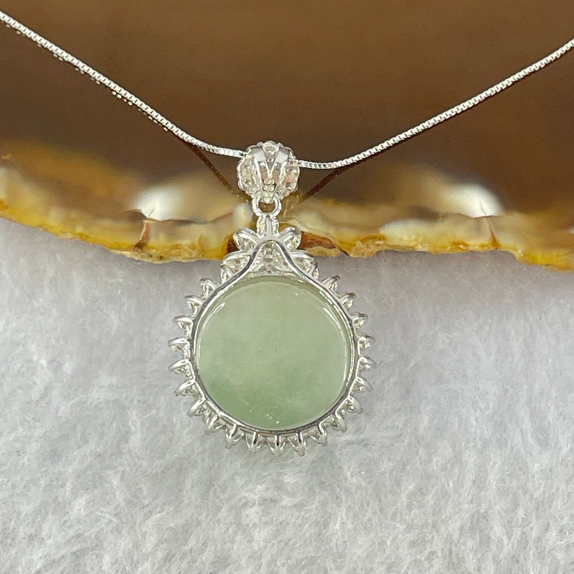 Type A Faint Green Lavender Milo Buddha with Crystals in S925 Sliver Pendant and Necklace 7.16g 16.5 by 16.5 by 9.4mm - Huangs Jadeite and Jewelry Pte Ltd