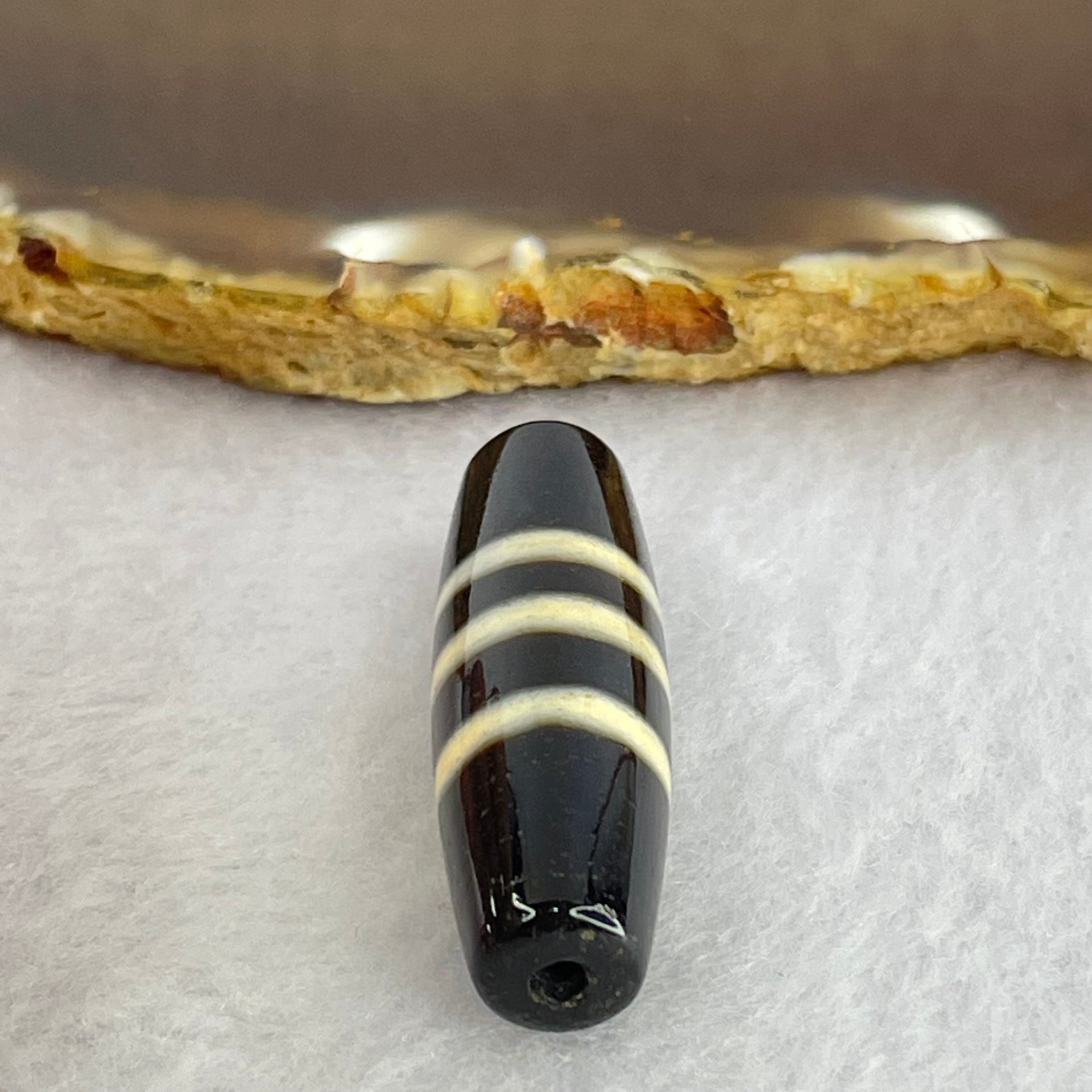 Natural Powerful Tibetan Old Oily Agate 3-Lines Dzi Bead Heavenly Master (Tian Zhu) 8.30g 38.4 by 11.9mm - Huangs Jadeite and Jewelry Pte Ltd