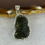 Natural Czech Republic Moldavite Meteorite Crystal in S925 Sliver Pendent 天然捷克陨石925银牌 7.04g 23.6 by 13.3 by 8.0mm - Huangs Jadeite and Jewelry Pte Ltd