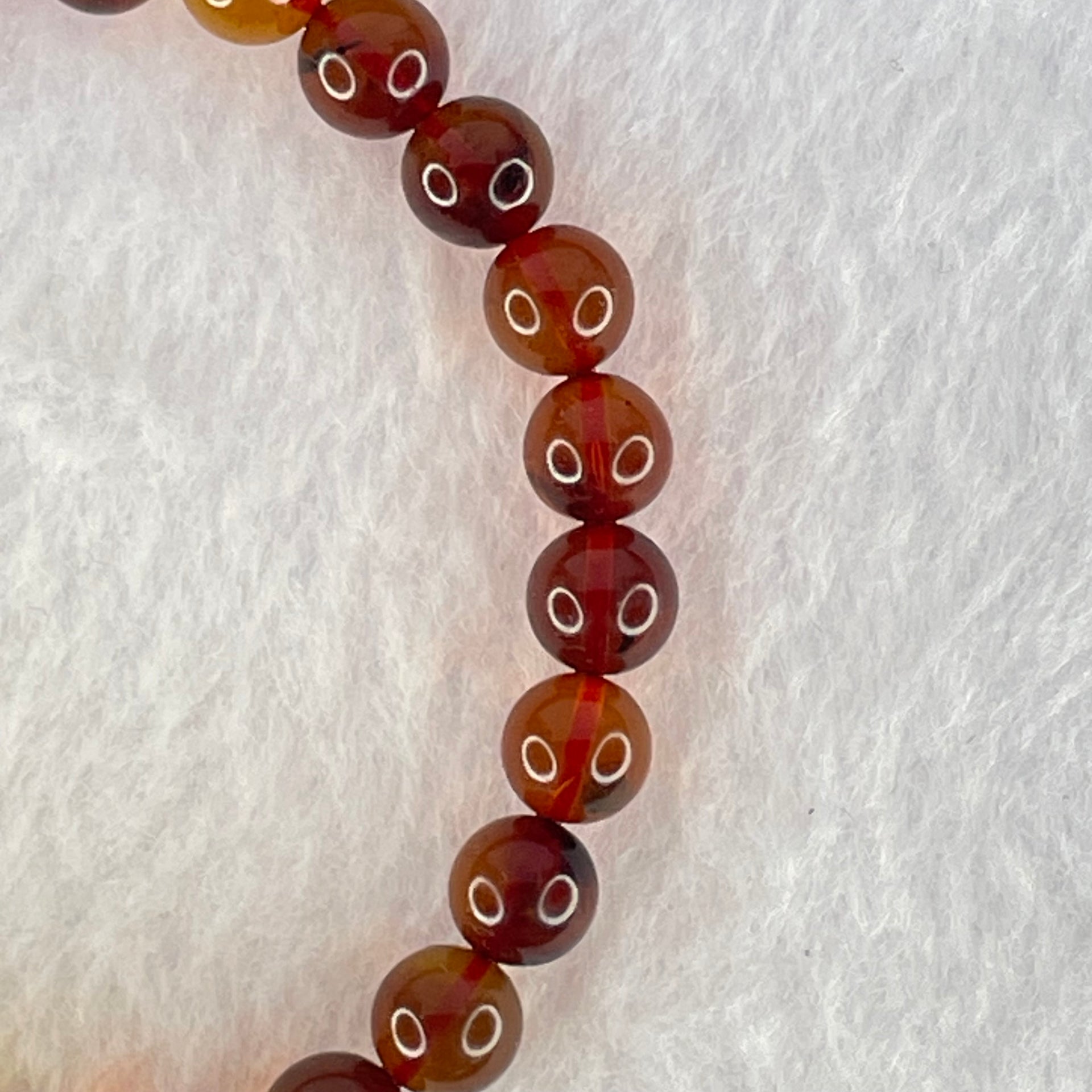 Natural Blood Red Amber Beads Bracelet 5.10g 15cm 7.2mm 25 Beads - Huangs Jadeite and Jewelry Pte Ltd