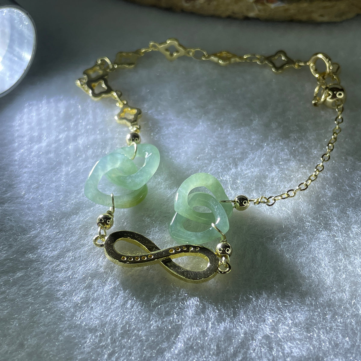 Natural Type A Blueish Green Jadeite Multi-Heart Bracelet | Adjustable 14-17cm Gold-Toned Elegant Fine Layering Chain (4.77g,  10.8x10.4x2.4mm 4 Pieces) - Huangs Jadeite and Jewelry Pte Ltd