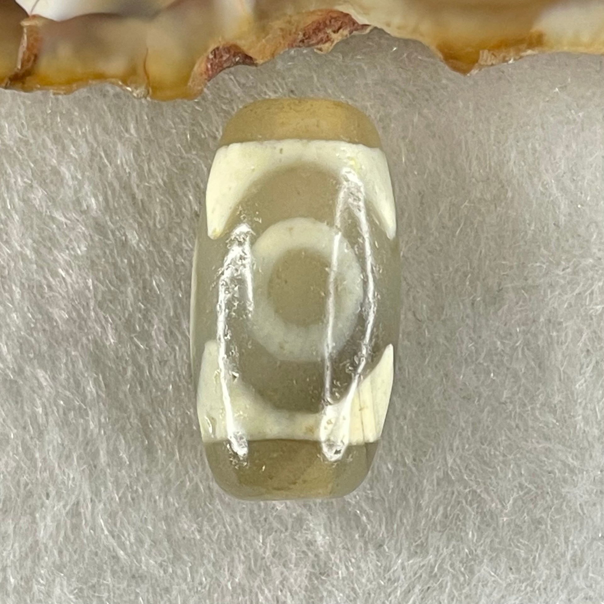 Natural Powerful Tibetan Old Oily Agate 3 Eyes Dzi Bead Heavenly Master (Tian Zhu) 三眼天诛 3.23g 19.9 by 10.4mm - Huangs Jadeite and Jewelry Pte Ltd