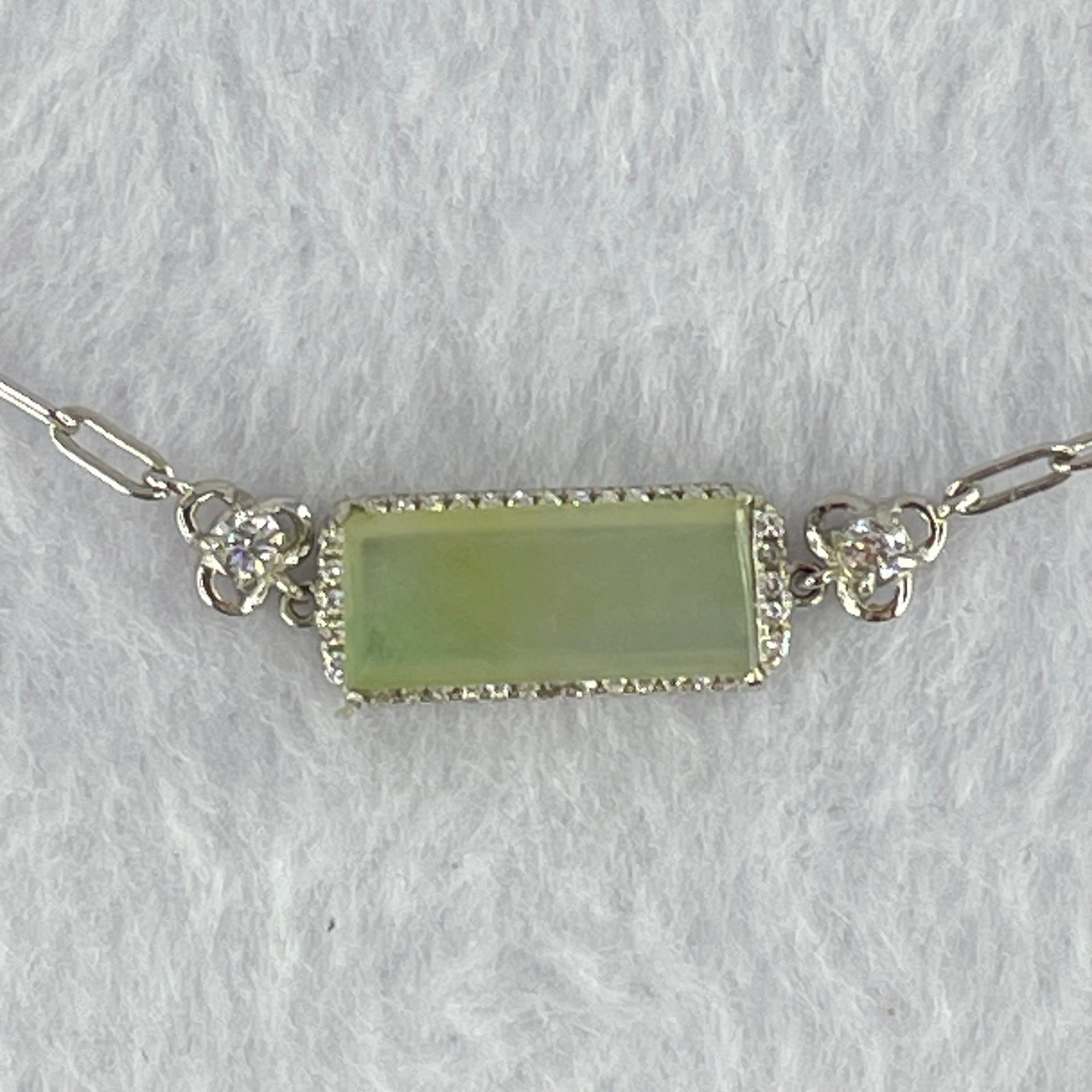 Type A Icy Light Green Jadeite Wu Shi Pai with Crystals in S925 Sliver Bracelet 5.06g 16.6 by 7.4 by 2.5mm - Huangs Jadeite and Jewelry Pte Ltd