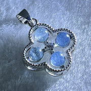 Above Average Grade Rare Natural Blue Dumortierite Rutilated Quartz in S925 Four Leaf Clover Pendant 2.21g 4.0mm 4pcs - Huangs Jadeite and Jewelry Pte Ltd