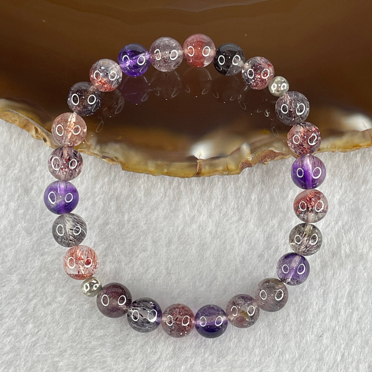 Very Good Grade Natural Super 7 Quartz Crytsal Beads Bracelet 9.85g 13.5cm 6.9mm 24 Beads