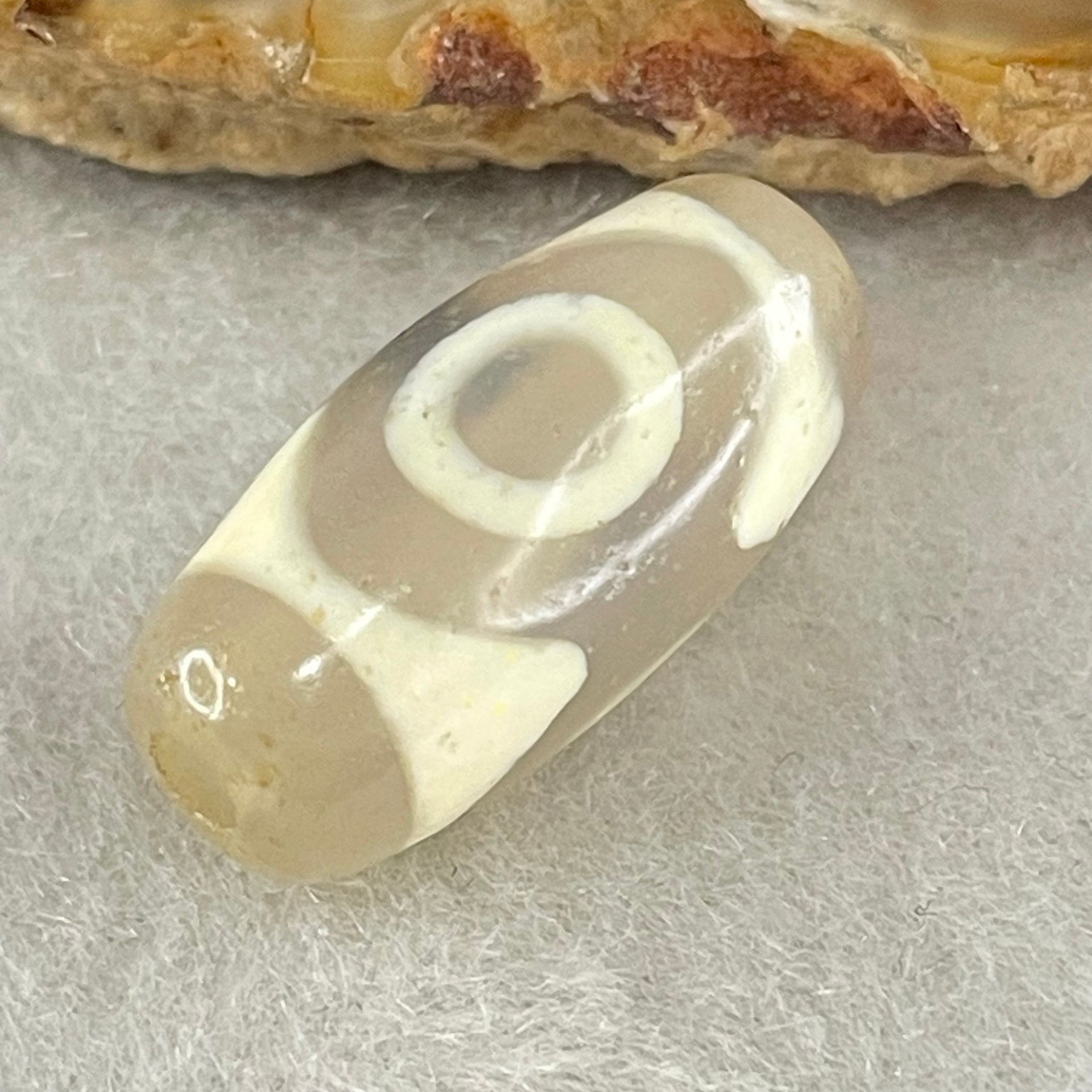 Natural Powerful Tibetan Old Oily Agate 3 Eyes Dzi Bead Heavenly Master (Tian Zhu) 三眼天诛 2.60g 19.9 by 9.6mm - Huangs Jadeite and Jewelry Pte Ltd