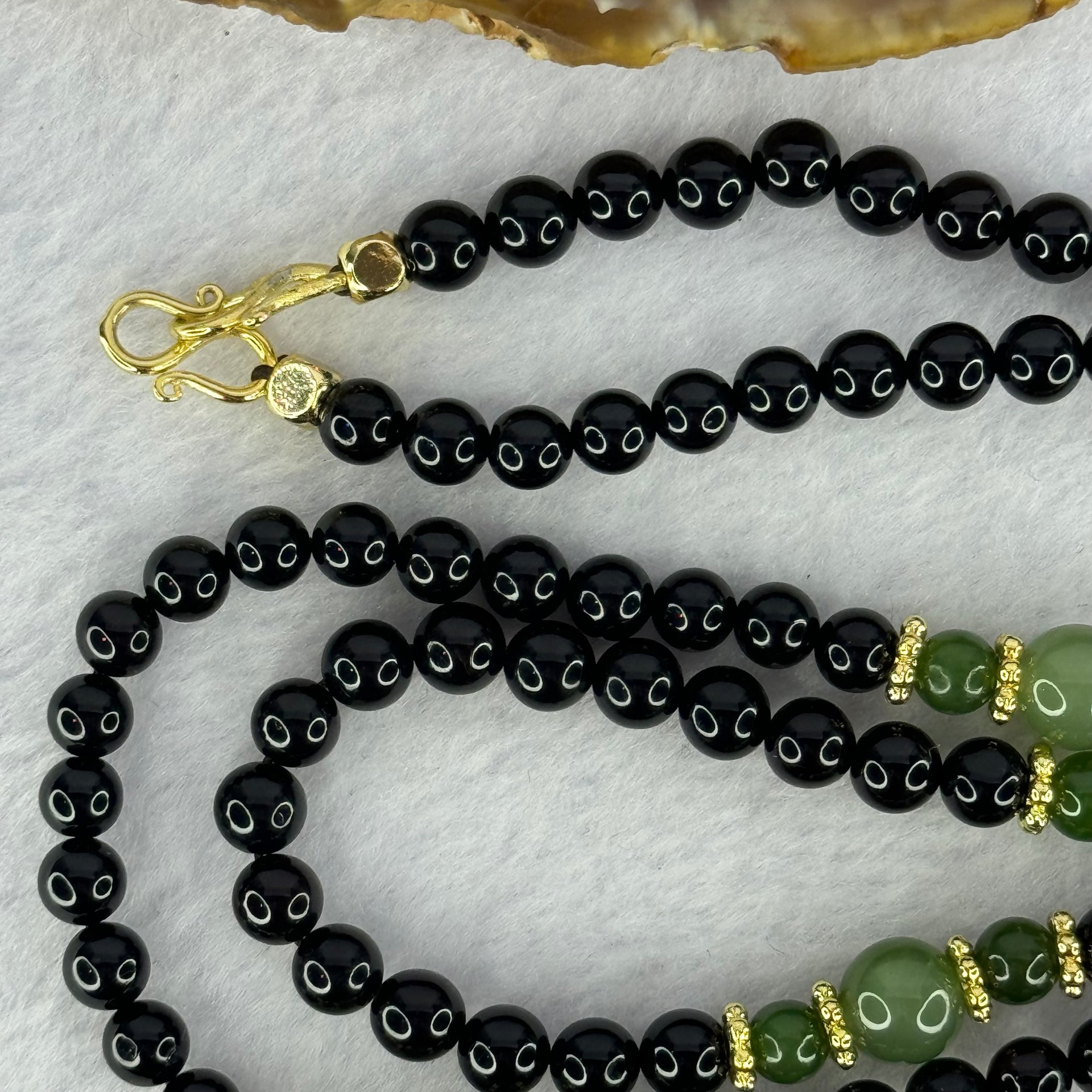 Natural Black Gold King Amber Beads with Crystals Necklace 天然黑金翁王琥珀项链 24.48g 76cm 8.0mm 6 Beads 5.9mm 154 Beads - Huangs Jadeite and Jewelry Pte Ltd