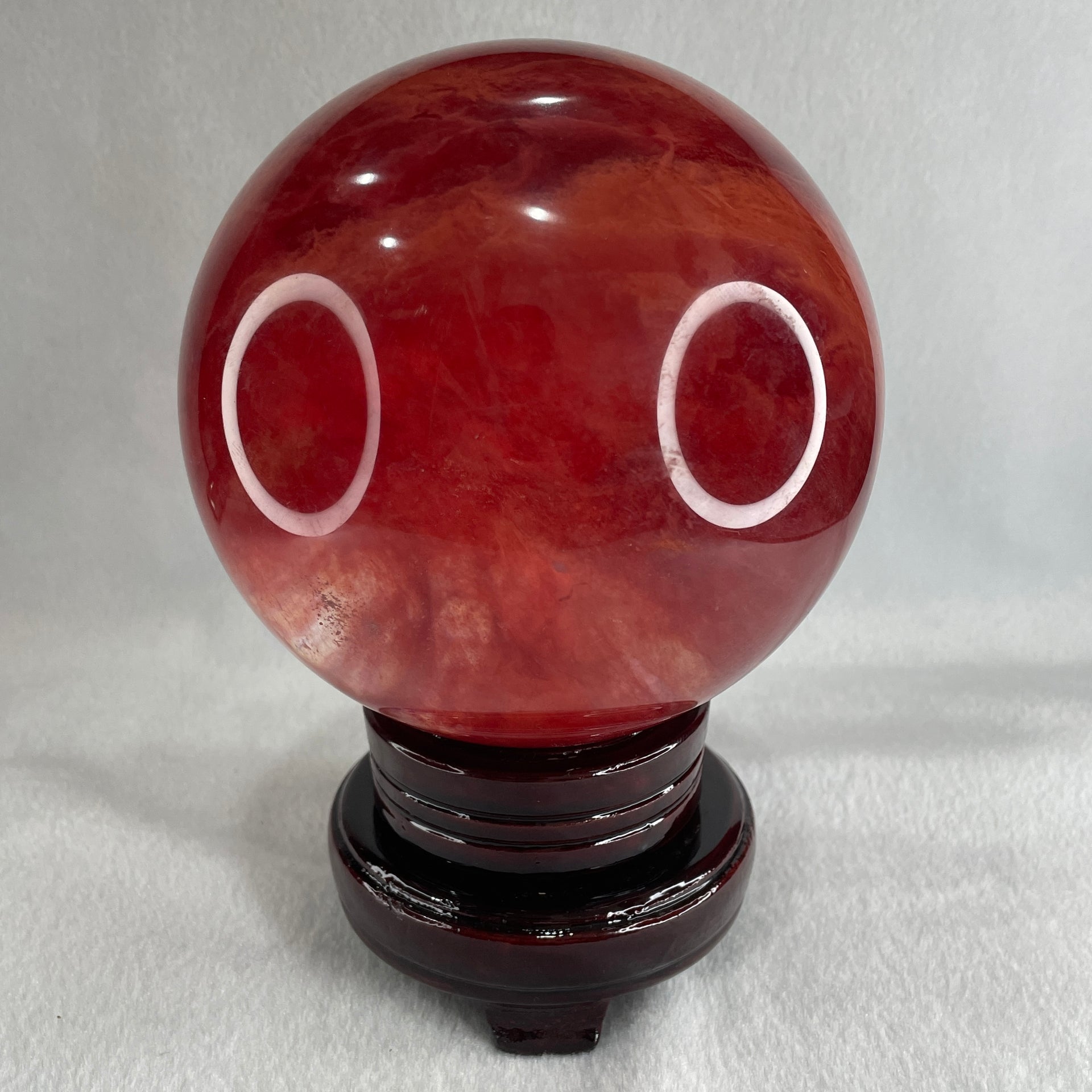 Red Cherry Quartz Sphere Ball with Wooden Stand Display 2,400.3g 125.0 by 170.0mm - Huangs Jadeite and Jewelry Pte Ltd