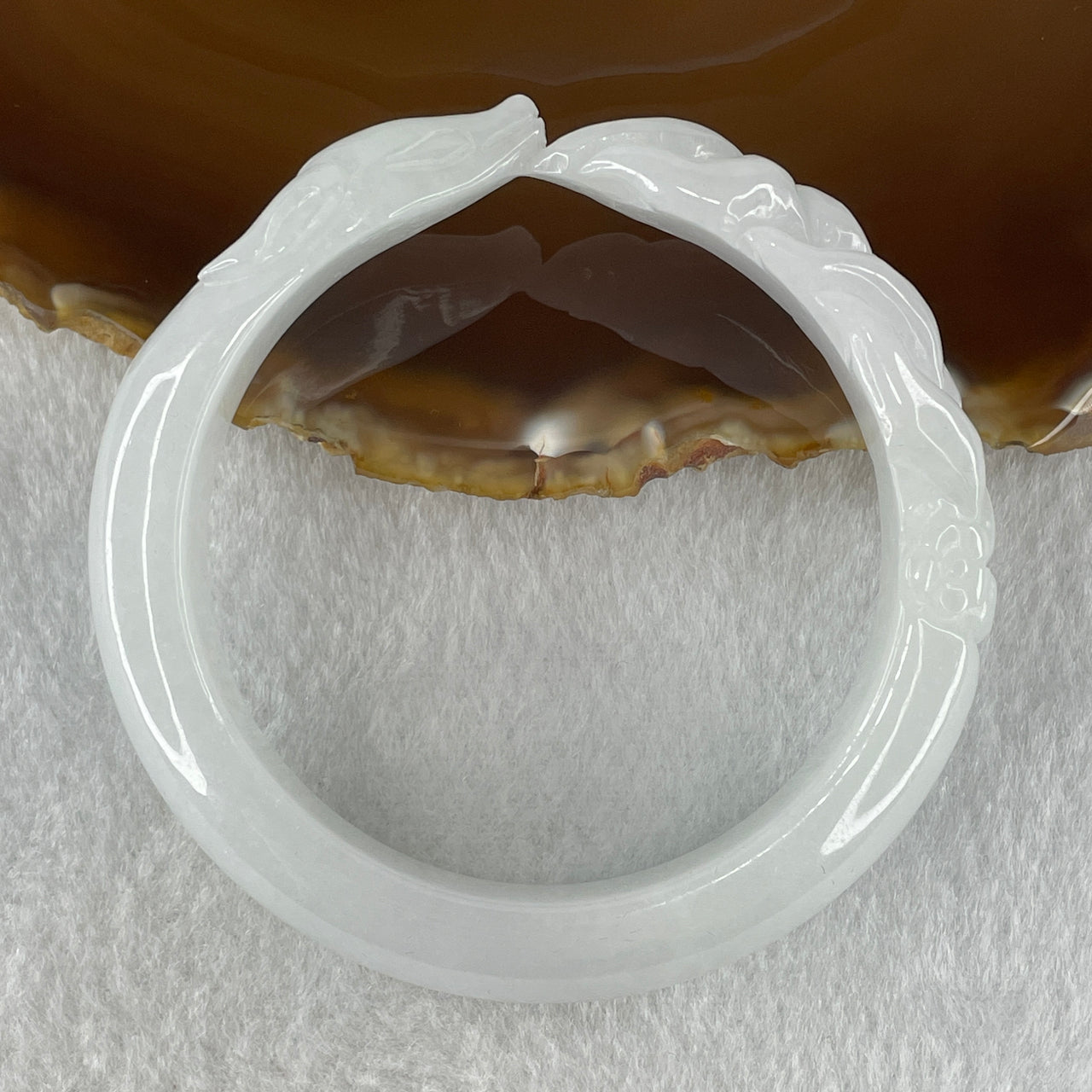 Type A Natural Faint Green Faint Lavender to White Jadeite 9 Tail Fox Bangle 51.36g Inner Diameter 55.4mm 12.5 by 9.4mm (Very Very Slight Internal Line) - Huangs Jadeite and Jewelry Pte Ltd
