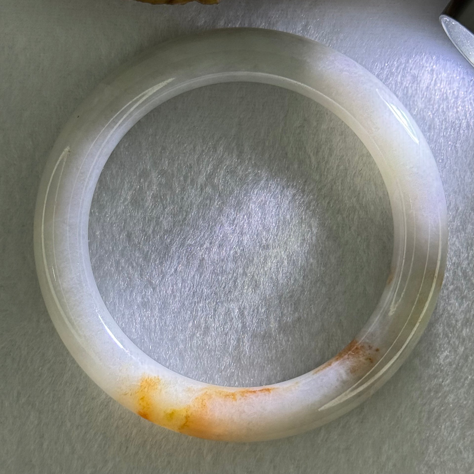 Type A Faint Green Lavender with Brownish Red Patches Jadeite Bangle Internal Diameter 54.1mm 49.27g 9.9 by 9.5mm (Slight Internal Line) - Huangs Jadeite and Jewelry Pte Ltd