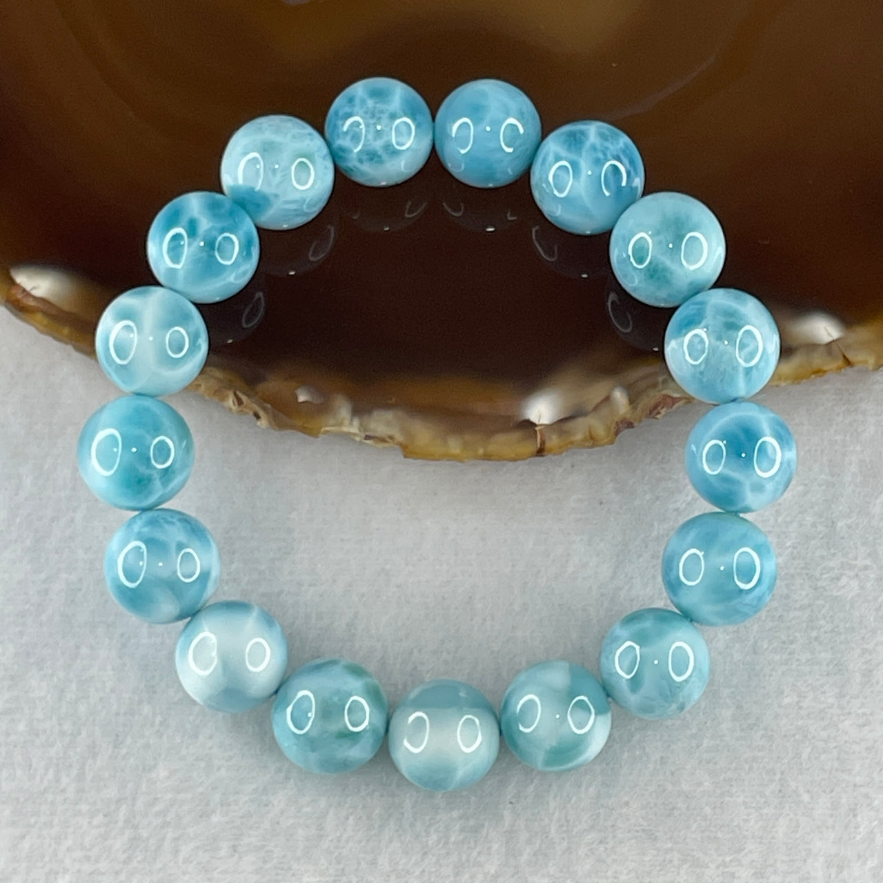 Very Good Grade Natural Larimar Beads Bracelet 48.11g 17cm 12.6mm 17 Beads