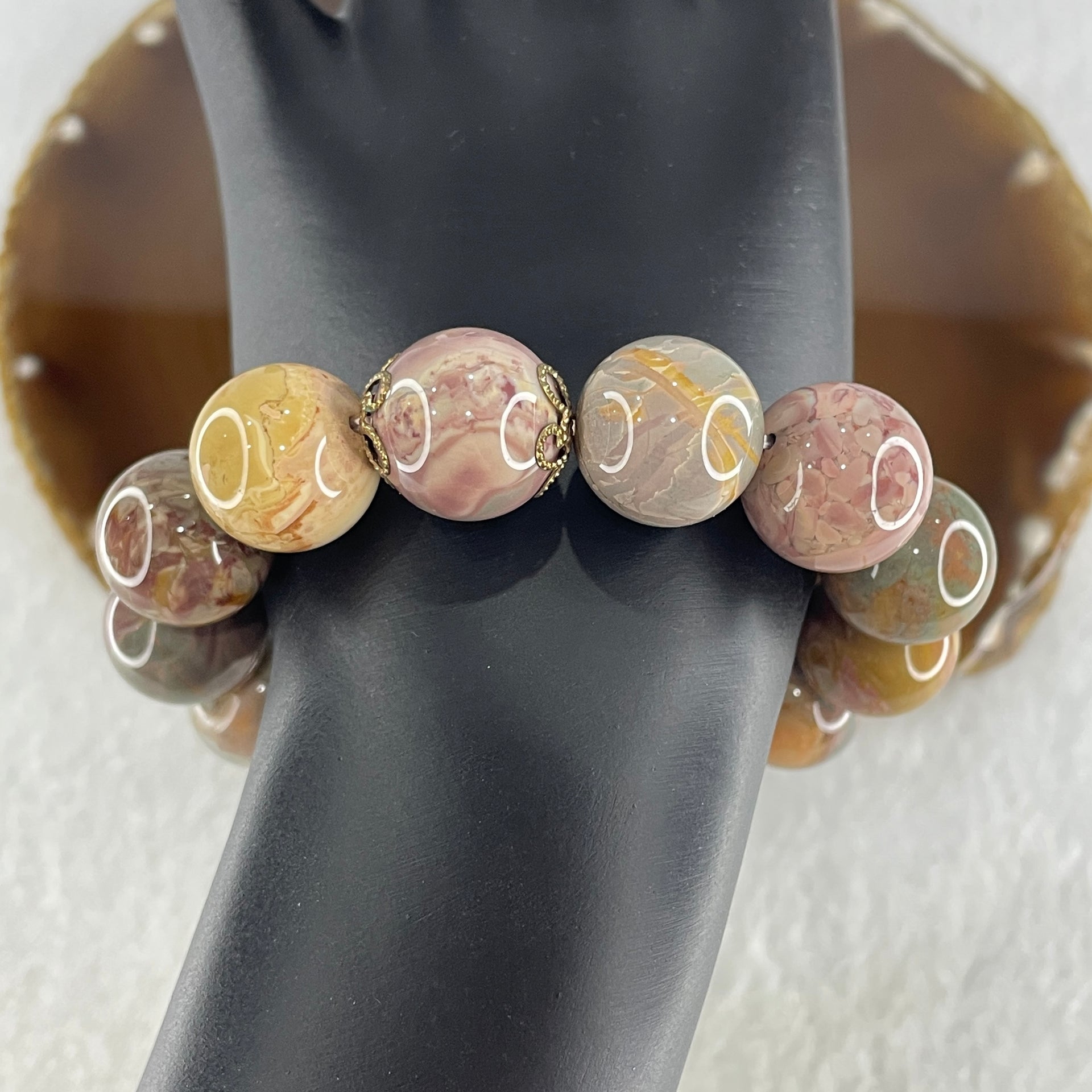 Natural Alashan Agate Greyish Pink Beads Bracelet 62.19g 15cm 15.7mm 13Beads - Huangs Jadeite and Jewelry Pte Ltd