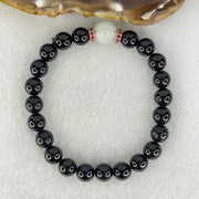 Type A Opaque Black Omphasite Jadeite Beads with Faint Green Jadeite Melon Charm Bracelet 21.49g 15.5cm 8.0mm 22 Bead 10.1 by 9.3m 1 Bead - Huangs Jadeite and Jewelry Pte Ltd