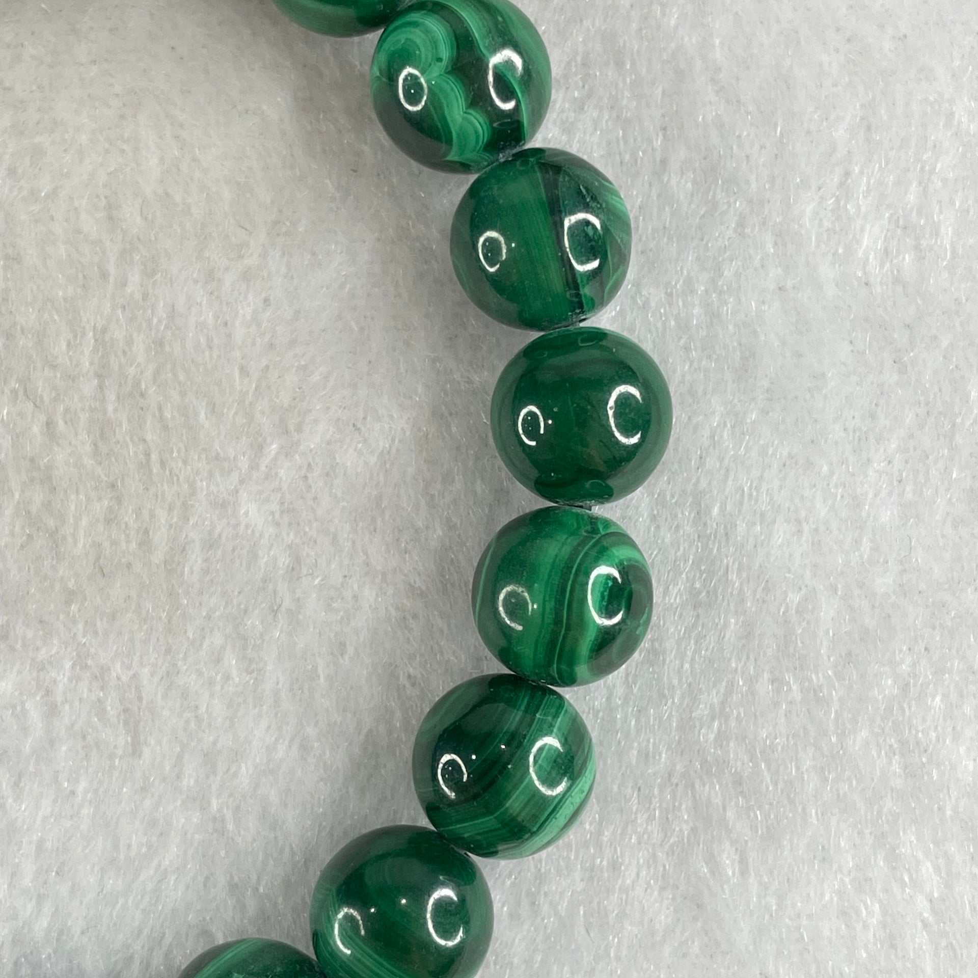 Very Good Grade Natural Green Malachite Beads Bracelet 天然孔雀石手链 35.07g 15.5cm 9.6mm 20 Beads - Huangs Jadeite and Jewelry Pte Ltd