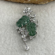Natural Type A Icy Blueish Green Jadeite Double Leaf Pendant in S925 Silver |  (4.97g | 14.5 x 9.5 x 1.5mm | Double Growth & Executive Success Anchor, Feng Shui Prosperity & Harmony Pendant) - Huangs Jadeite and Jewelry Pte Ltd