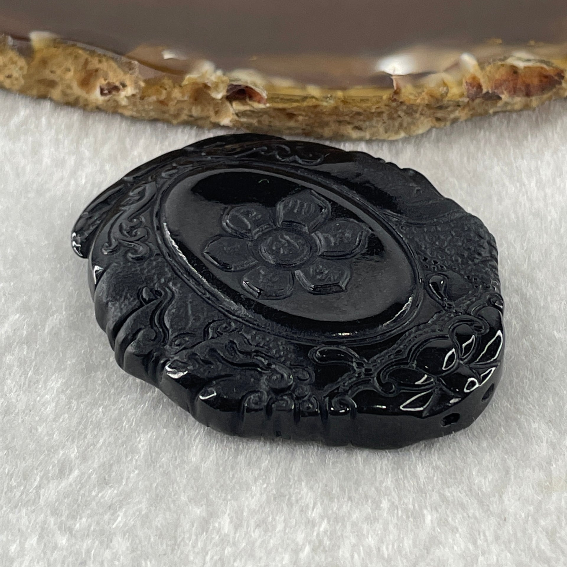 Type A Opaque Black Omphacite Jadeite Good Vs Evil Om Mani Padme Hum Pendant 33.00g 50.8 by 43.2 by 8.0mm - Huangs Jadeite and Jewelry Pte Ltd