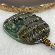 Natural Type A Brown with Blueish Green Jadeite Seeking Enlightenment Pendant 64.41g 63.8 by 51.7 by 10.9mm - Huangs Jadeite and Jewelry Pte Ltd