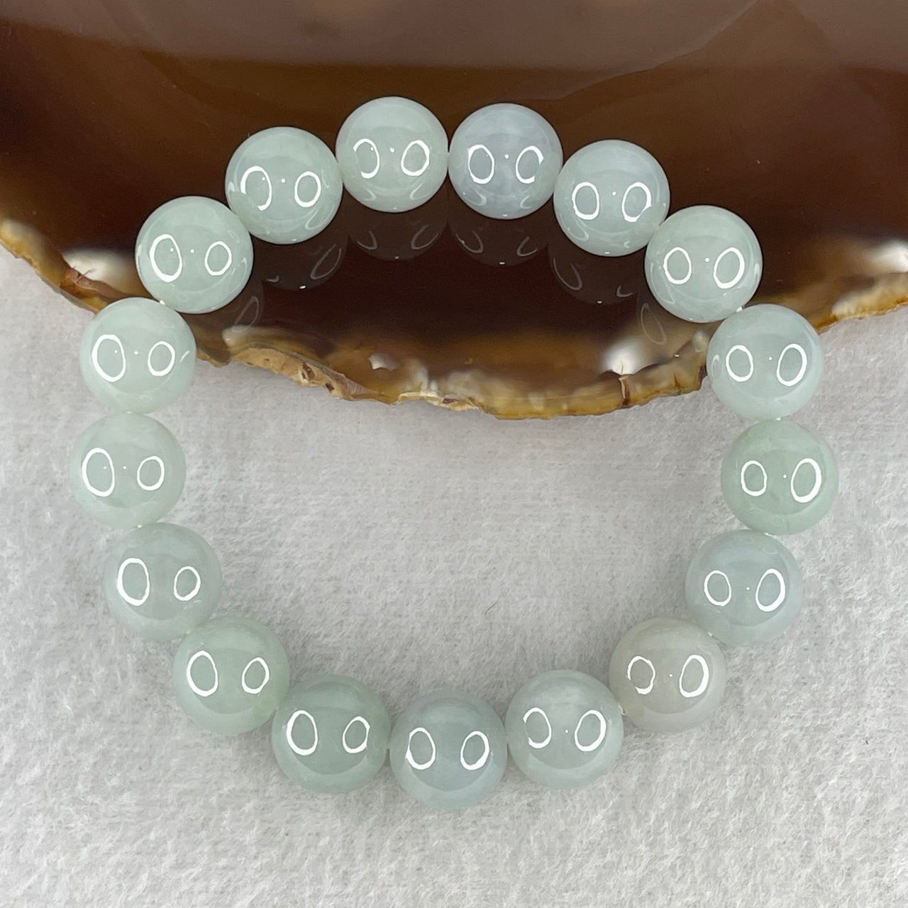 Natural Type A Light Blueish Green Jadeite Beads Bracelet | 17cm Large 12.3mm Round Jade Bead Luxury Manifestation Bracelet (54.55g 17 Beads)
