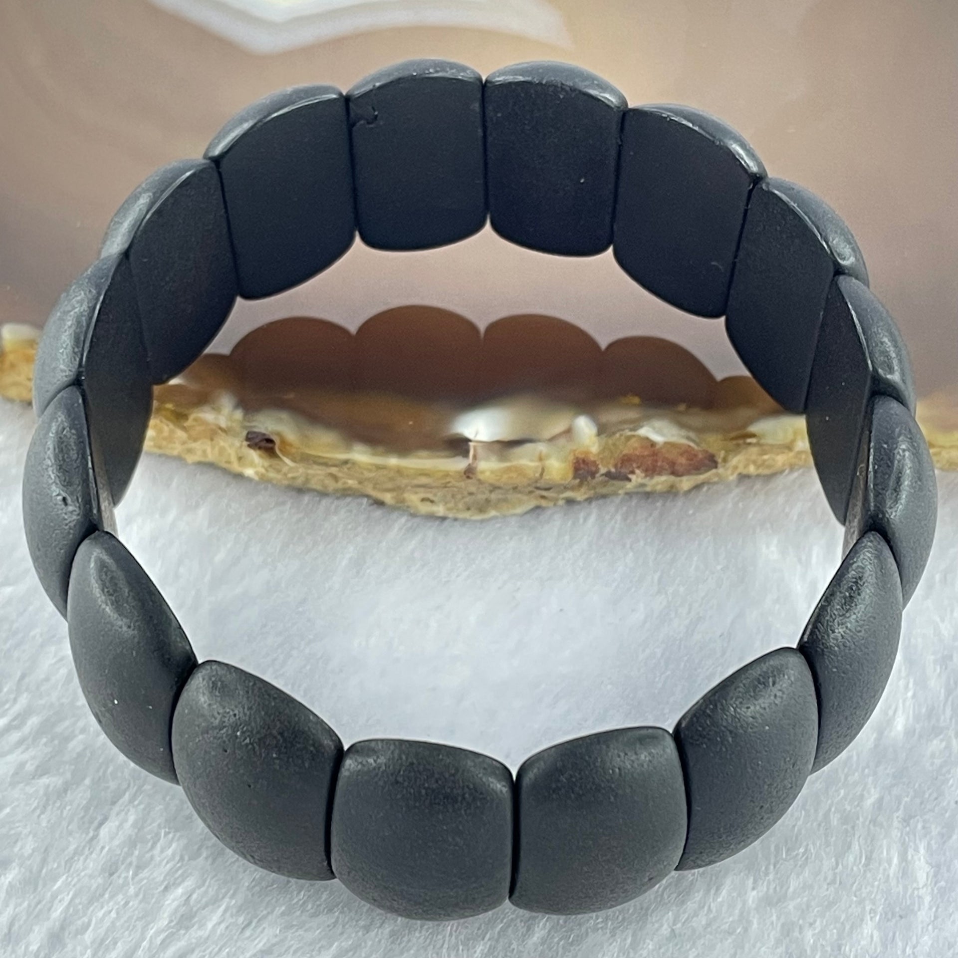 Natural Dark Matt Black Amber Beads Bracelet 天然大黑天翁琥珀手链 21.85g 18cm 24.8 by 13.1 by 6.2mm 16pcs - Huangs Jadeite and Jewelry Pte Ltd