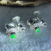 Type A Natural Semi Icy Green Jadeite Cabochon 6.2 by 5.5 by 2.5m Stone for Setting 22.45g (On Silver Earrings Mold) - Huangs Jadeite and Jewelry Pte Ltd