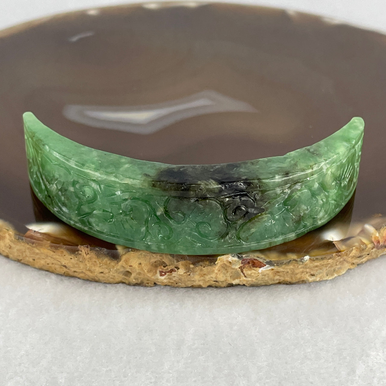 Natural Type A Green with Brownish Jadeite Shoupai Ruyi Setting Bracelet | Untreated Fei Cui Plaque Bracelet (31.64g | 73.0 x 76.0 x 8.8mm)