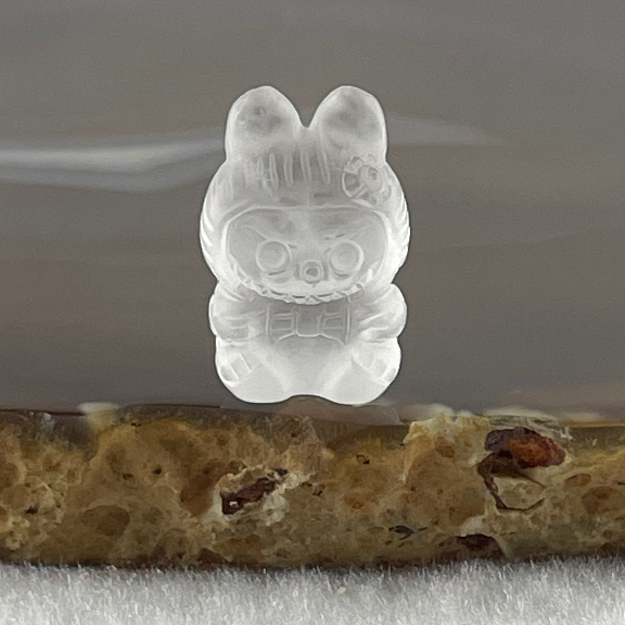 Natural Matt Clear Quartz Labubu Charm Display 3.54g 19.0 by 12.8 by 10.6mm - Huangs Jadeite and Jewelry Pte Ltd